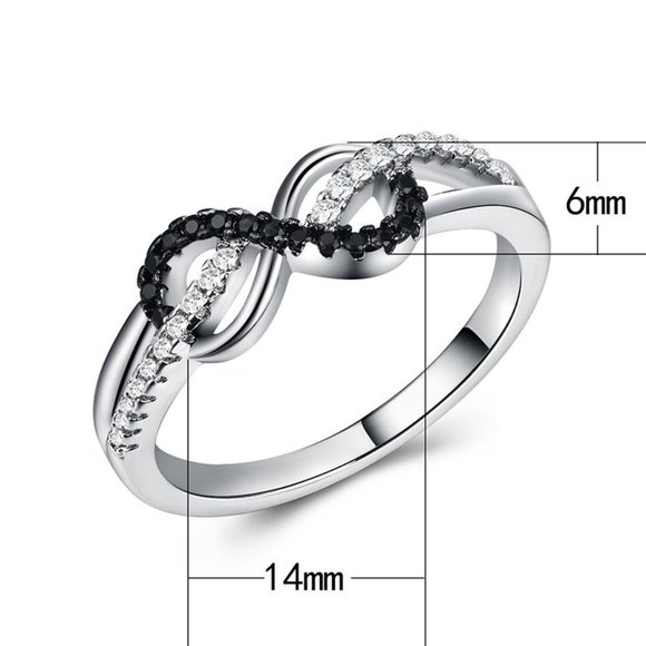 🍁 925 Silver Plated Exquisite Eternity Black White CZ Ring, GPMB1463-7 - Picture 5 of 7